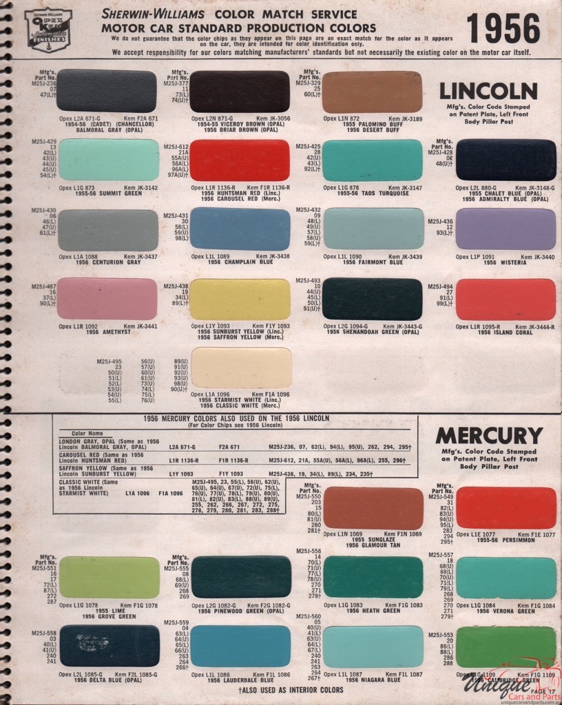 1956 Ford Paint Charts Williams 3